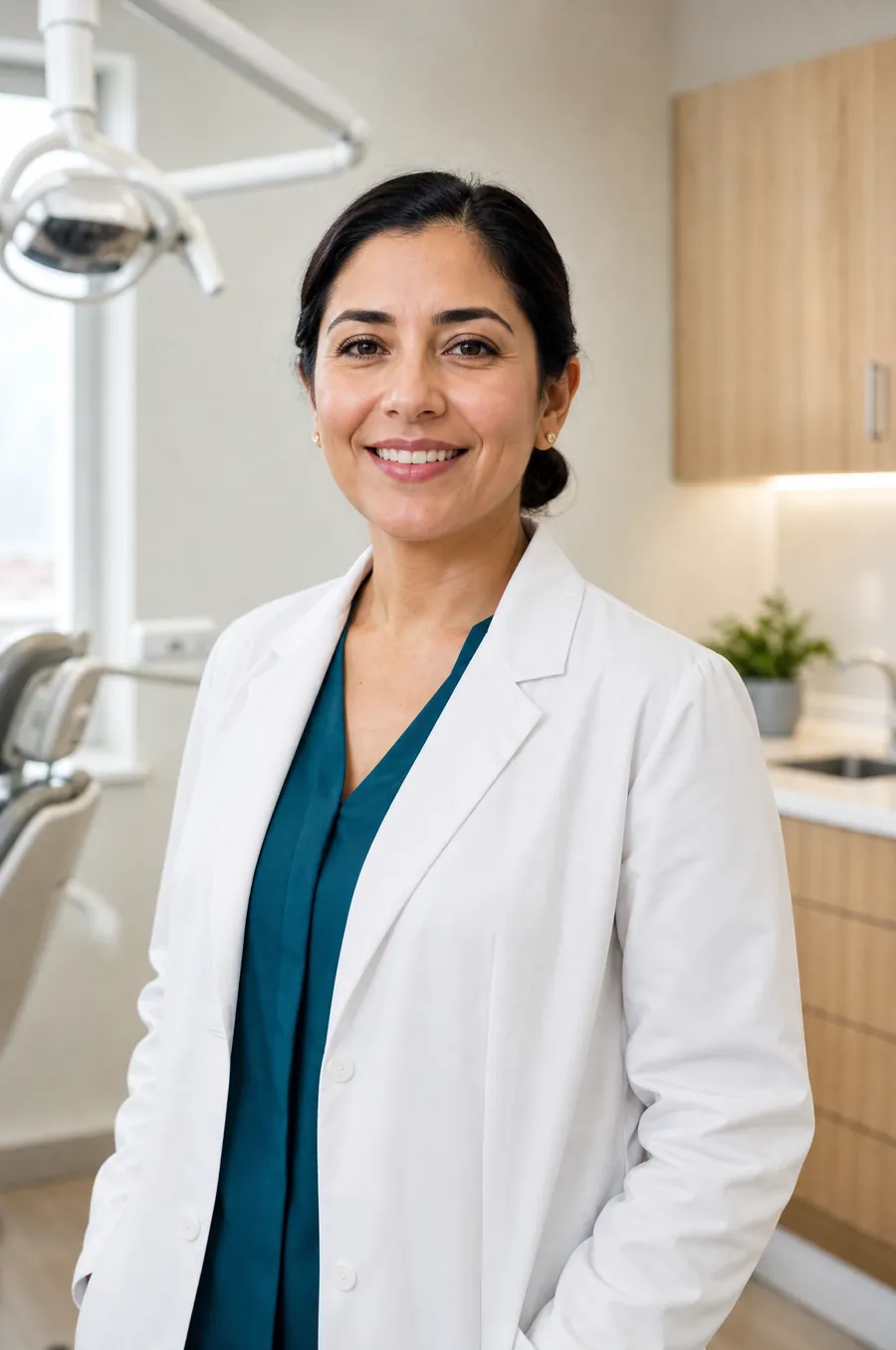 La doctora Laura Garza sonríe en la clínica